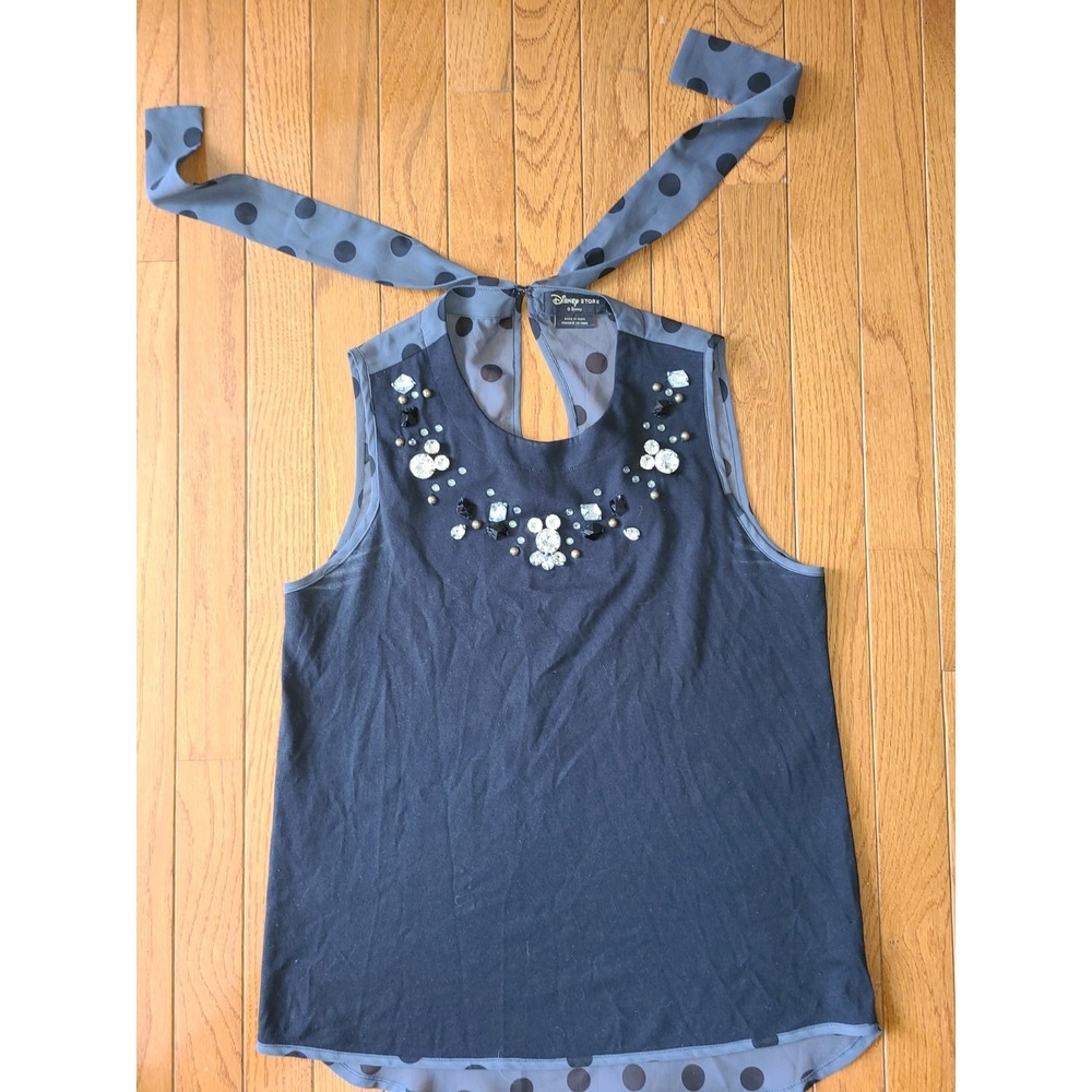 Disney Store Mickey Minnie Icon Gem Tank for Women Polka Dot Tie in Back Black S